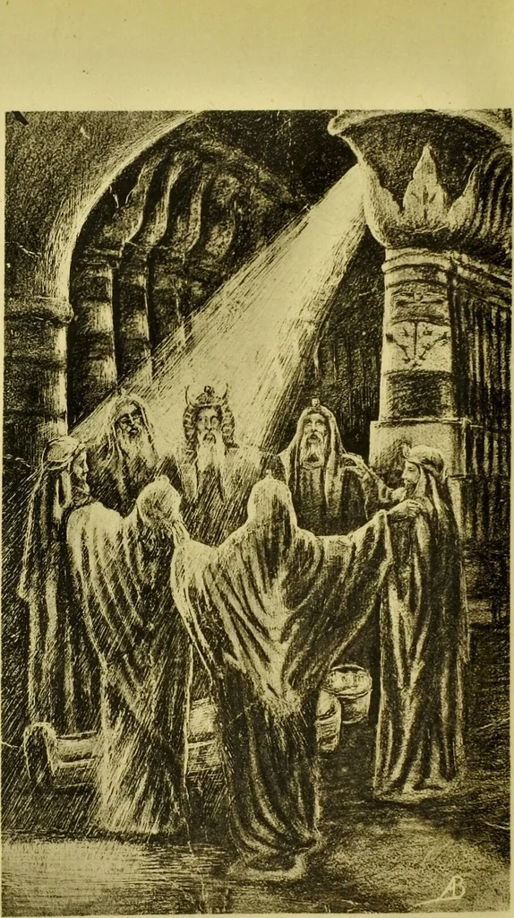 An illustration from La magie et l'hypnose : recueil de faits et d'expériences justifiant et prouvant les enseignements de l'occultisme / par Papus ; avec dessins de Ange Bossard, L. Bouchet, L. de Waldner et L. Delfosse., 1897, leaf 10