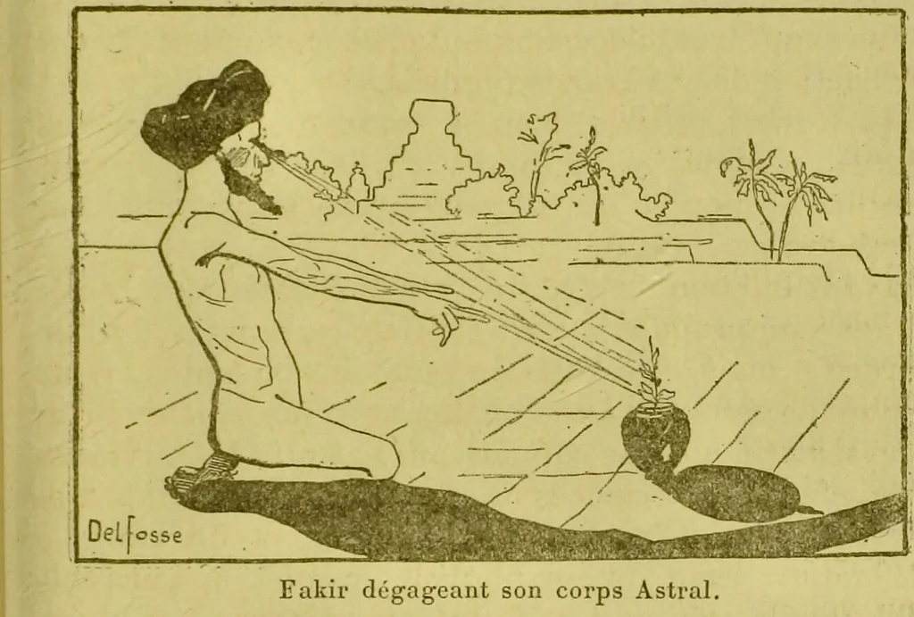 An illustration from La magie et l'hypnose : recueil de faits et d'expériences justifiant et prouvant les enseignements de l'occultisme / par Papus ; avec dessins de Ange Bossard, L. Bouchet, L. de Waldner et L. Delfosse., 1897, leaf 147
