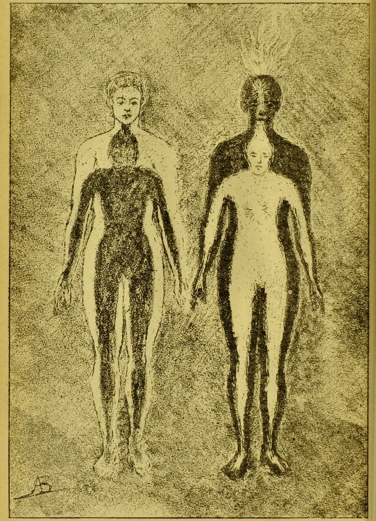 An illustration from La magie et l'hypnose : recueil de faits et d'expériences justifiant et prouvant les enseignements de l'occultisme / par Papus ; avec dessins de Ange Bossard, L. Bouchet, L. de Waldner et L. Delfosse., 1897, leaf 26
