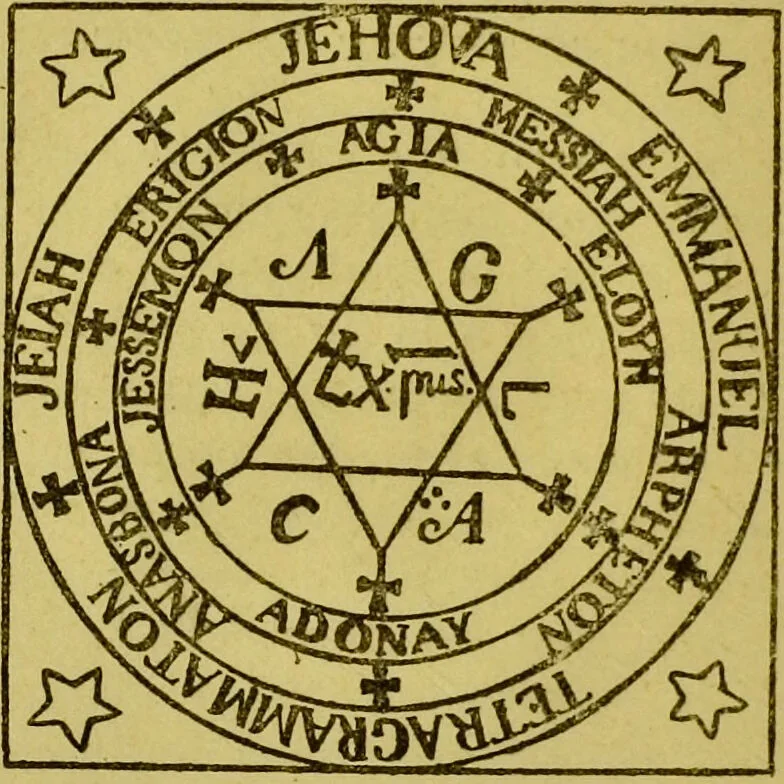 An illustration from La magie et l'hypnose : recueil de faits et d'expériences justifiant et prouvant les enseignements de l'occultisme / par Papus ; avec dessins de Ange Bossard, L. Bouchet, L. de Waldner et L. Delfosse., 1897, leaf 384