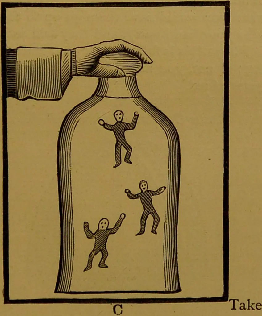 An illustration from Hocus pocus, or, The whole art of legerdemain in perfection : by which the meanest capacity may perform the whole art without a teacher together with the use of all the instruments belonging thereto to which is now added, abundance of new and rare inventions, the like never before in print, but much desired by many / written by Henry Dean., 1886, leaf 33