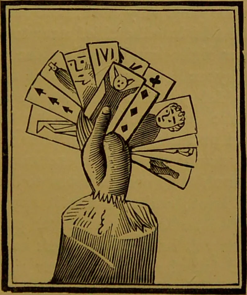 An illustration from Hocus pocus, or, The whole art of legerdemain in perfection : by which the meanest capacity may perform the whole art without a teacher together with the use of all the instruments belonging thereto to which is now added, abundance of new and rare inventions, the like never before in print, but much desired by many / written by Henry Dean., 1886, leaf 53