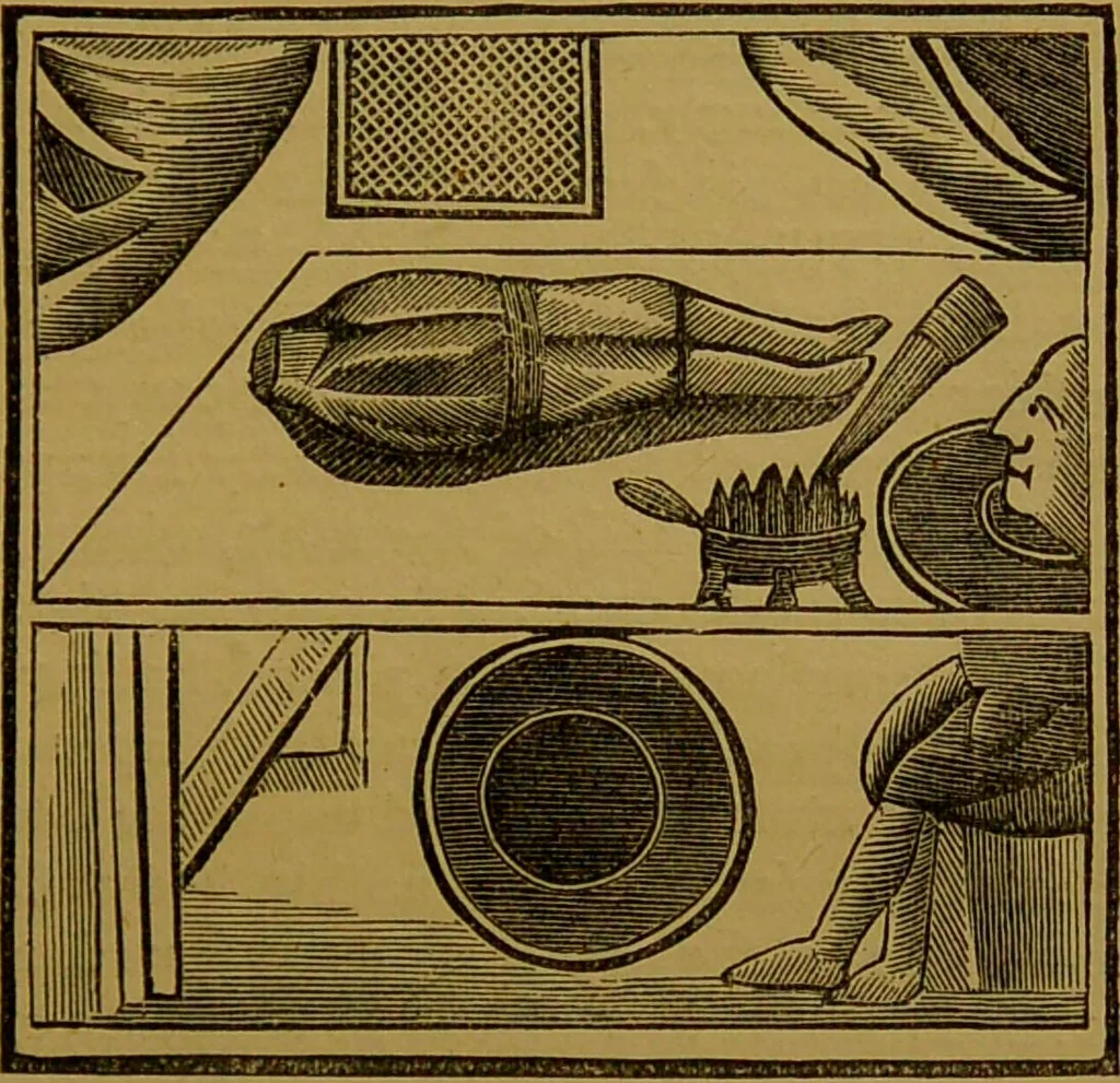 An illustration from Hocus pocus, or, The whole art of legerdemain in perfection : by which the meanest capacity may perform the whole art without a teacher together with the use of all the instruments belonging thereto to which is now added, abundance of new and rare inventions, the like never before in print, but much desired by many / written by Henry Dean., 1886, leaf 89