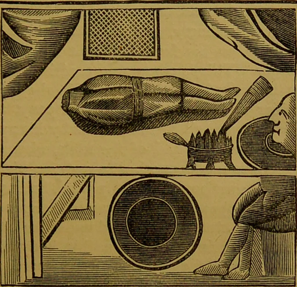 An illustration from Hocus pocus, or, The whole art of legerdemain in perfection : by which the meanest capacity may perform the whole art without a teacher together with the use of all the instruments belonging thereto to which is now added, abundance of new and rare inventions, the like never before in print, but much desired by many / written by Henry Dean., 1886, leaf 89