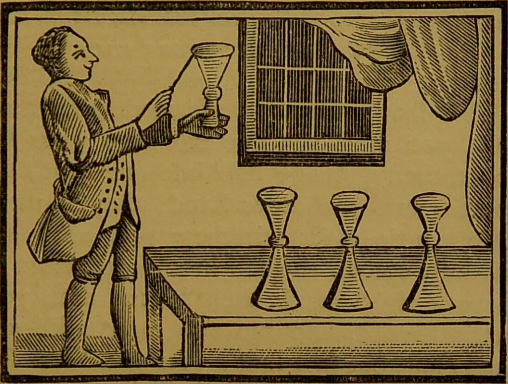 An illustration from Hocus pocus, or, The whole art of legerdemain in perfection : by which the meanest capacity may perform the whole art without a teacher together with the use of all the instruments belonging thereto to which is now added, abundance of new and rare inventions, the like never before in print, but much desired by many / written by Henry Dean., 1886, leaf 95