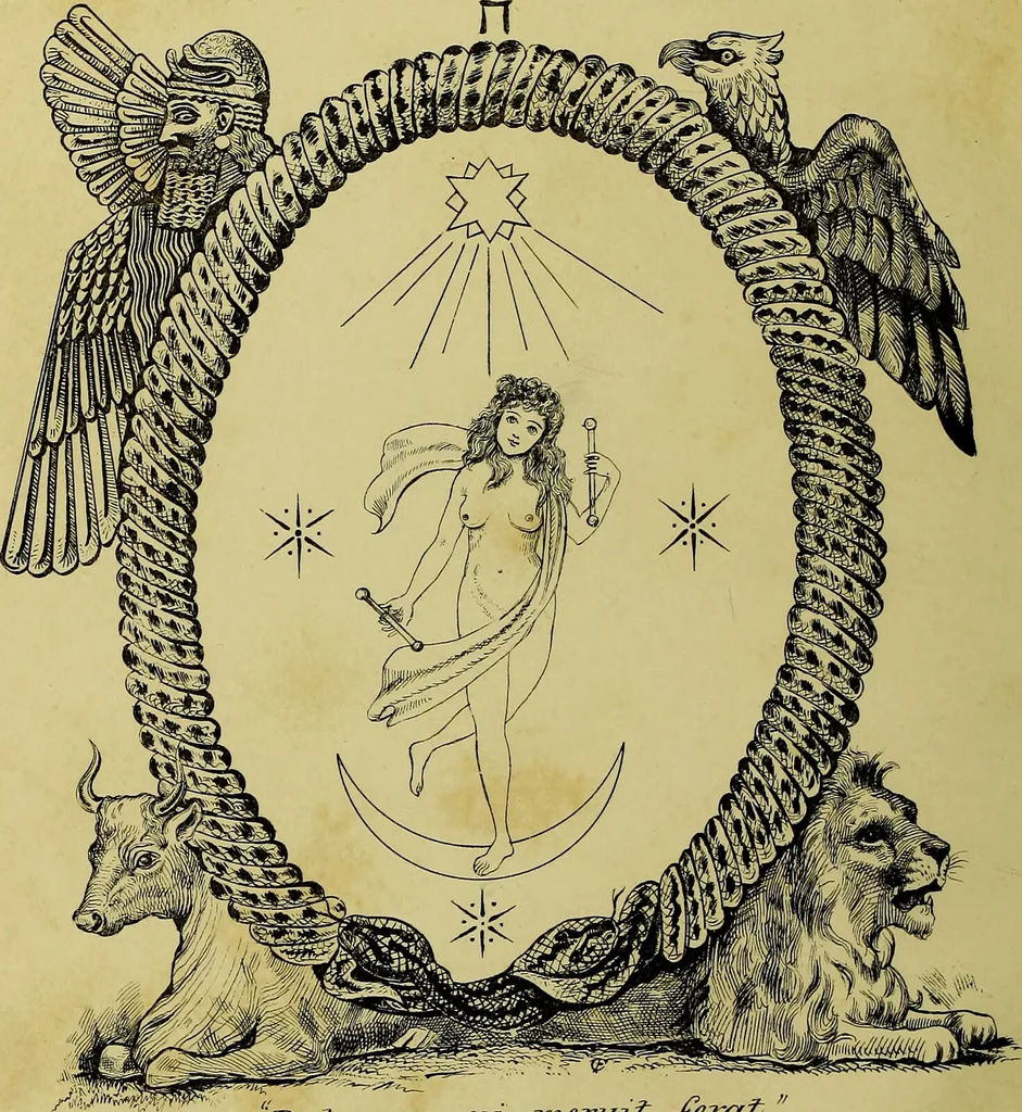 An illustration from The divine pymander of Hermes Mercurius Trismegistus / translated from the Arabic by Dr. Everard. (1650) With introduction & preliminary essay by Hargrave Jennings., 1884, leaf 12