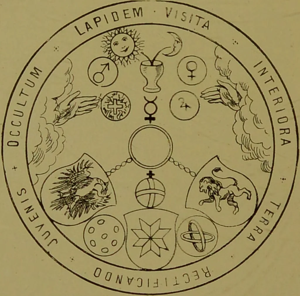 An illustration from In the pronaos of the temple of wisdom : containing the history of the true and the false Rosicrucians : with an introduction into the mysteries of the hermetic philosophy / Franz Hartmann., 1890, leaf 122