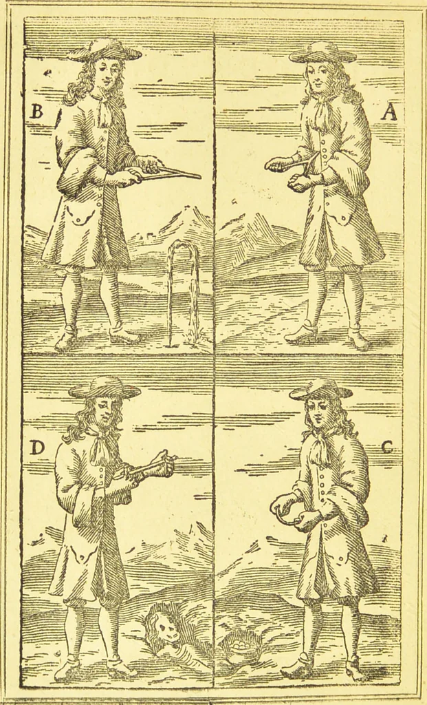An illustration from Jacob's rod : a translation from the French of a rare and curious work, A.D. 1693, on the art of finding springs, mines and minerals by means of the hazel rod / To which is appended researches, with proofs of the existence of a more certain and far higher faculty, with clear and ample instructions for using it., 1870, leaf 6