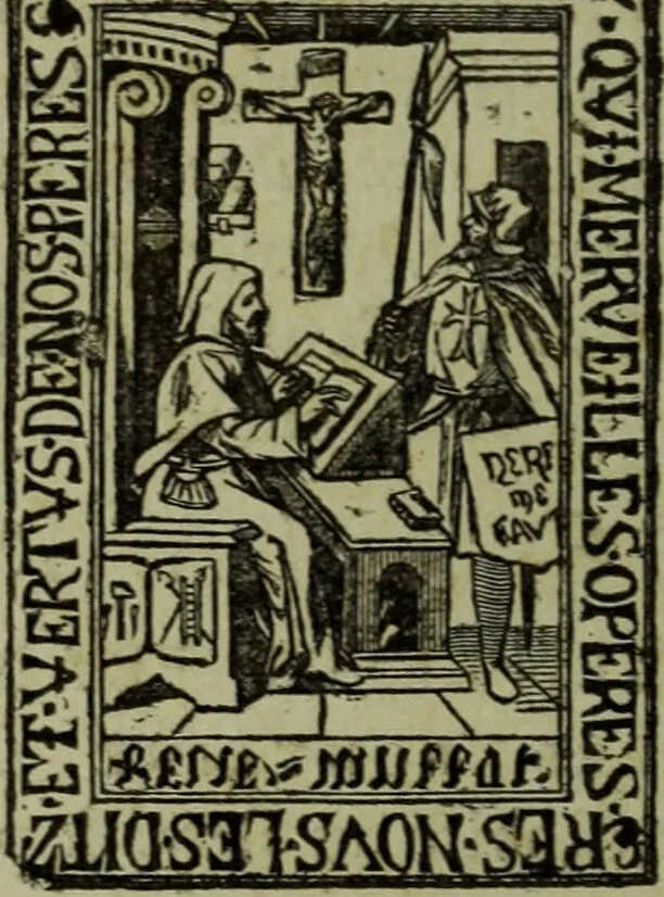 An illustration from Des marques des sorciers et de la réelle possession que le diable prend sur le corps des hommes : sur le subiect du proces de l'abominable & detestable sorcier Louys Gaufridy, prestre beneficié en l'eglise parrochiale des accoules de Marseille qui n'a guieres a esté executé à Aix par arrest de la cour de parlement de Prouence / par Iacqves Fontaine, Conseiller & medecin ordinaire du Roy, & premier professeur en son uniuersité de Bourbon en la ville d'Aix., 1865, leaf 10