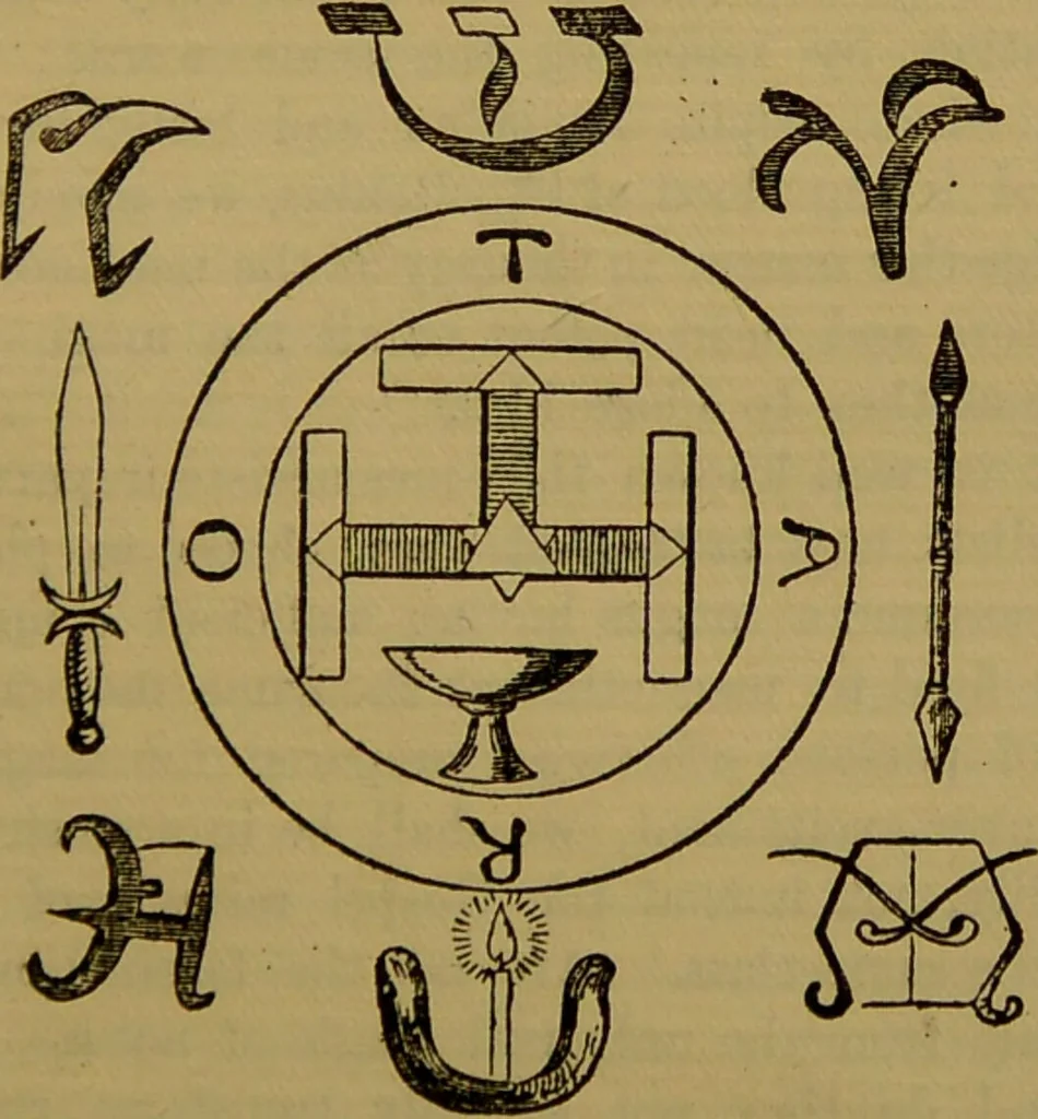 An illustration from Transcendental magic : its doctrine and ritual / by Eliphas Lévi [pseud.] ; a complete translation of "Dogme et rituel de la haute magie" with a biographical preface by Arthur Edward Waite., 1896, leaf 313