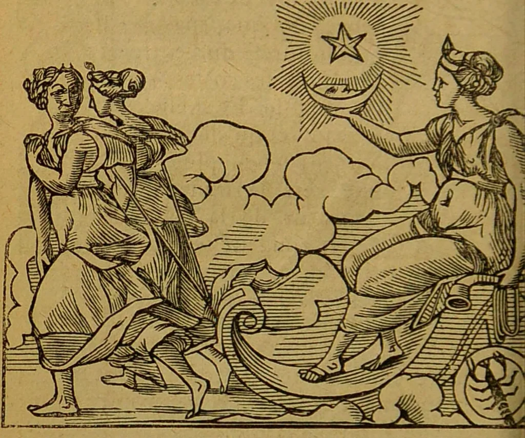An illustration from Les secrets merveilleux de la magie naturelle du petit Albert : tirés de l'ouvrage latin intitulé: Alberti Parvi Lucii, Libellus de mirabilibus naturae arcanis, et d'autres ecrivains philosophes. Enrichis de figures mystérieuses, d'astrologie, physionomie, etc., etc., 1868, leaf 102