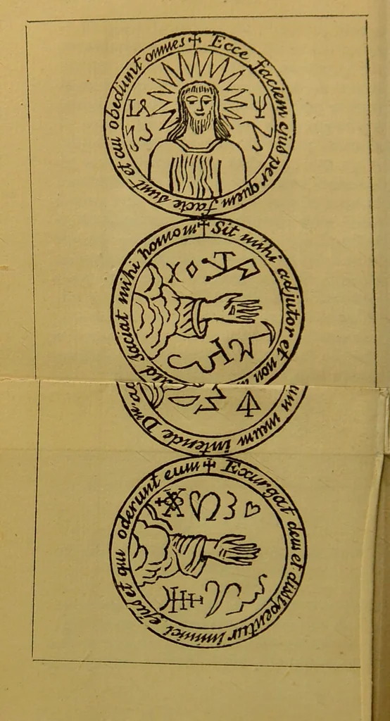 An illustration from Les secrets merveilleux de la magie naturelle du petit Albert : tirés de l'ouvrage latin intitulé: Alberti Parvi Lucii, Libellus de mirabilibus naturae arcanis, et d'autres ecrivains philosophes. Enrichis de figures mystérieuses, d'astrologie, physionomie, etc., etc., 1868, leaf 90