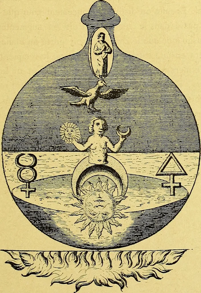 An illustration from Cinq traités d'alchimie des plus grands philosophes / Paracelse, Albert le Grand, Roger Bacon, R. Lulle, Arn. de Villeneuve ; traduits du latin en français par Alb. Poisson ; précédés de la table d'émeraude, suivis d'un glossaire., 1890, leaf 63
