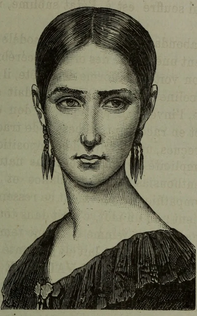 An illustration from La tête humaine : études de phrénologie et de physiognomonie appliquées aux personnages célèbres de l'antiquité et des temps modernes : avec 75 figures intercalées dans le texte / par Charles Rouvin., 1877, leaf 219