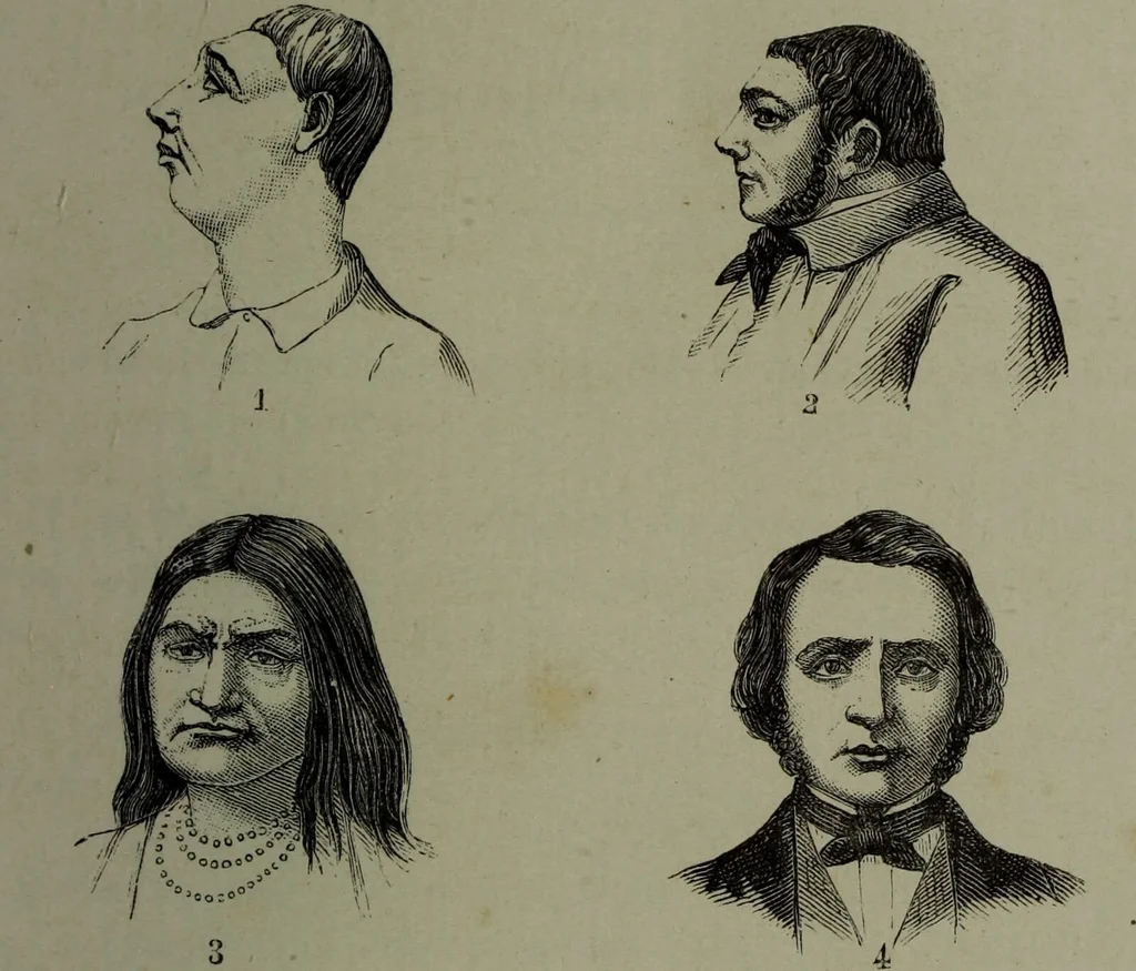 An illustration from La tête humaine : études de phrénologie et de physiognomonie appliquées aux personnages célèbres de l'antiquité et des temps modernes : avec 75 figures intercalées dans le texte / par Charles Rouvin., 1877, leaf 25