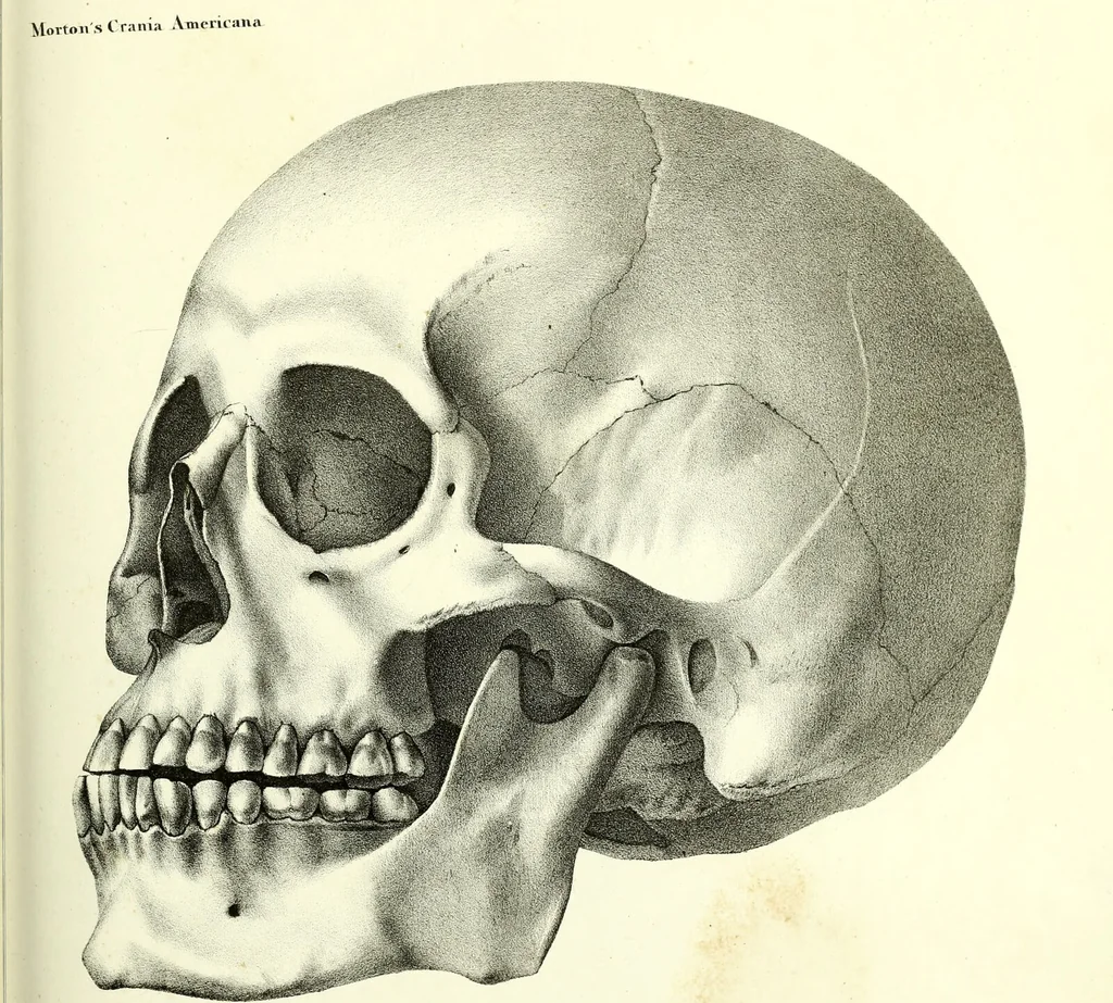 An illustration from Crania americana or, A comparative view of the skulls of various aboriginal nations of North and South America : to which is prefixed an essay on the varities of the human species / by Samuel George Morton., 1839, leaf 351