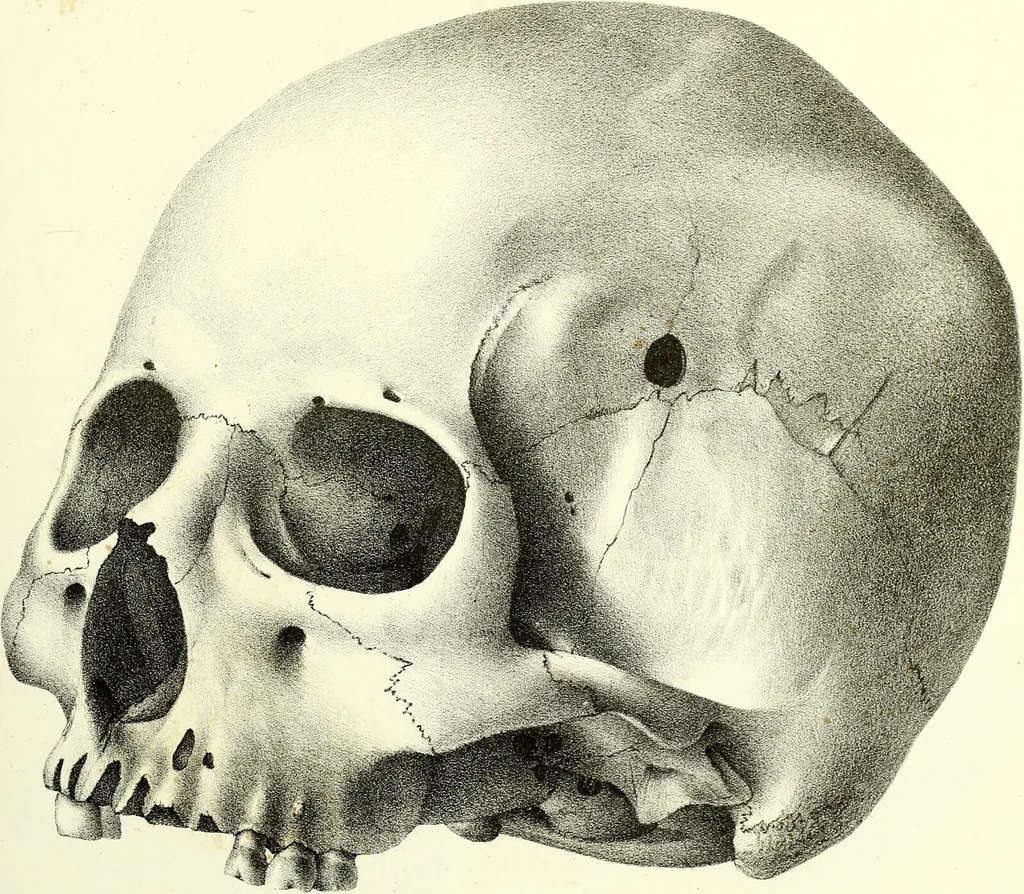 An illustration from Crania americana or, A comparative view of the skulls of various aboriginal nations of North and South America : to which is prefixed an essay on the varities of the human species / by Samuel George Morton., 1839, leaf 373