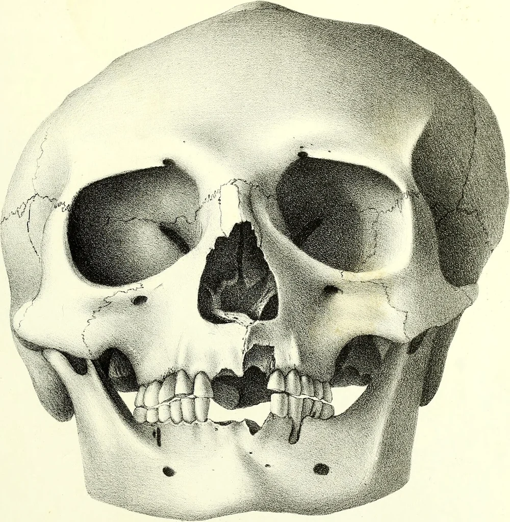 An illustration from Crania americana or, A comparative view of the skulls of various aboriginal nations of North and South America : to which is prefixed an essay on the varities of the human species / by Samuel George Morton., 1839, leaf 421