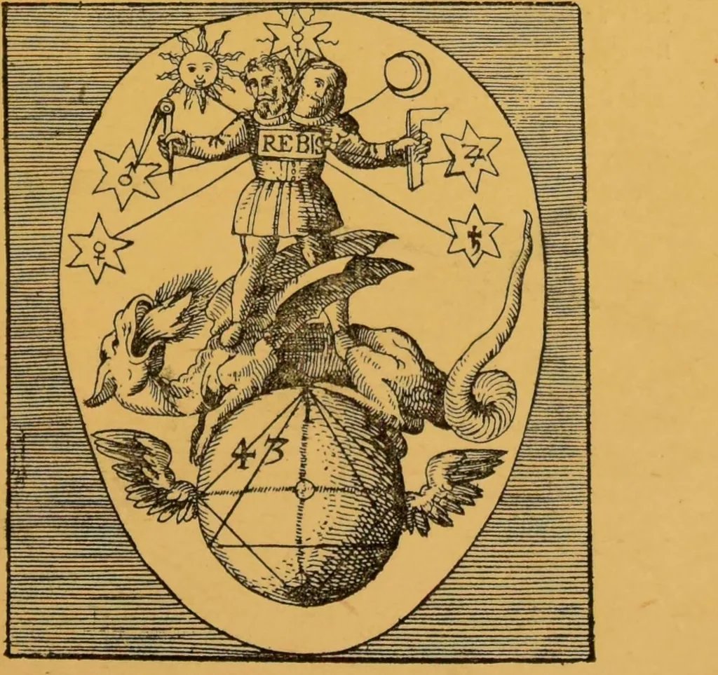 An illustration from Théories & symboles des alchimistes : le grand-oeuvre : suivi d'un essai sur la bibliographie alchimique due XIXe sìecle., 1891, leaf 77
