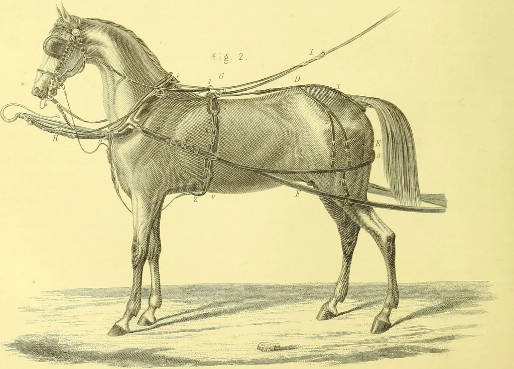 An illustration from Modern practical farriery : a complete guide to all that relates to the horse; its history, varieties, and uses, breaking, training, feeding, stabling, and grooming, how to buy, keep and treat a horse in health and disease ... forming a complete system of the veterinary art, as a present practised at the Royal Veterinary College, London / by W.J. Miles ... with numerous illustrations and a series of anatomical plates, engraved from the original drawings from nature, by Benjamin Herring. To which is added an essay on the diseases and management of cattle, sheep, and pigs / by J.I. Lupton., 1885, leaf 146
