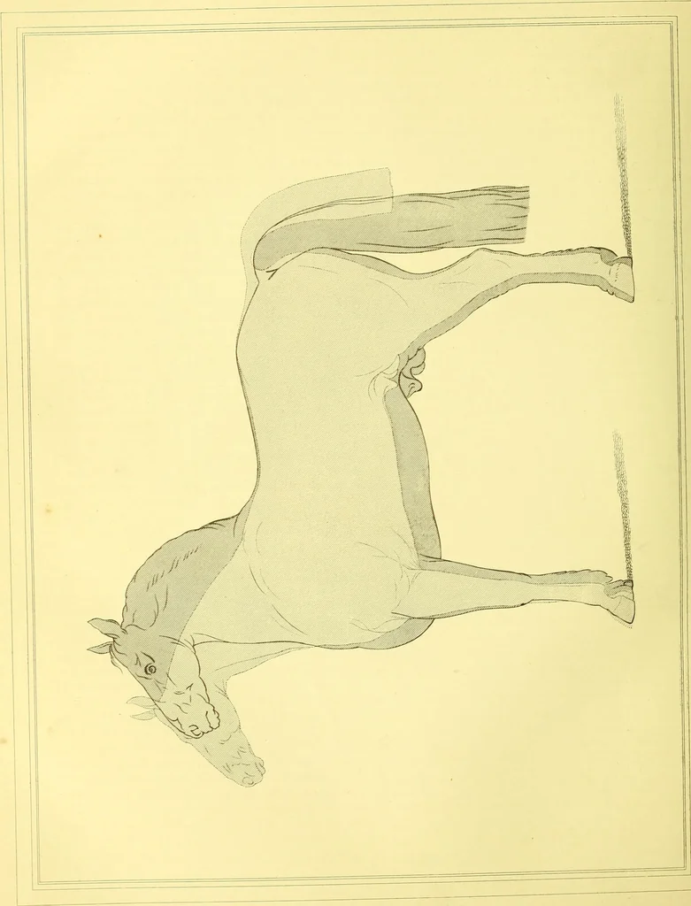 An illustration from Modern practical farriery : a complete guide to all that relates to the horse; its history, varieties, and uses, breaking, training, feeding, stabling, and grooming, how to buy, keep and treat a horse in health and disease ... forming a complete system of the veterinary art, as a present practised at the Royal Veterinary College, London / by W.J. Miles ... with numerous illustrations and a series of anatomical plates, engraved from the original drawings from nature, by Benjamin Herring. To which is added an essay on the diseases and management of cattle, sheep, and pigs / by J.I. Lupton., 1885, leaf 444