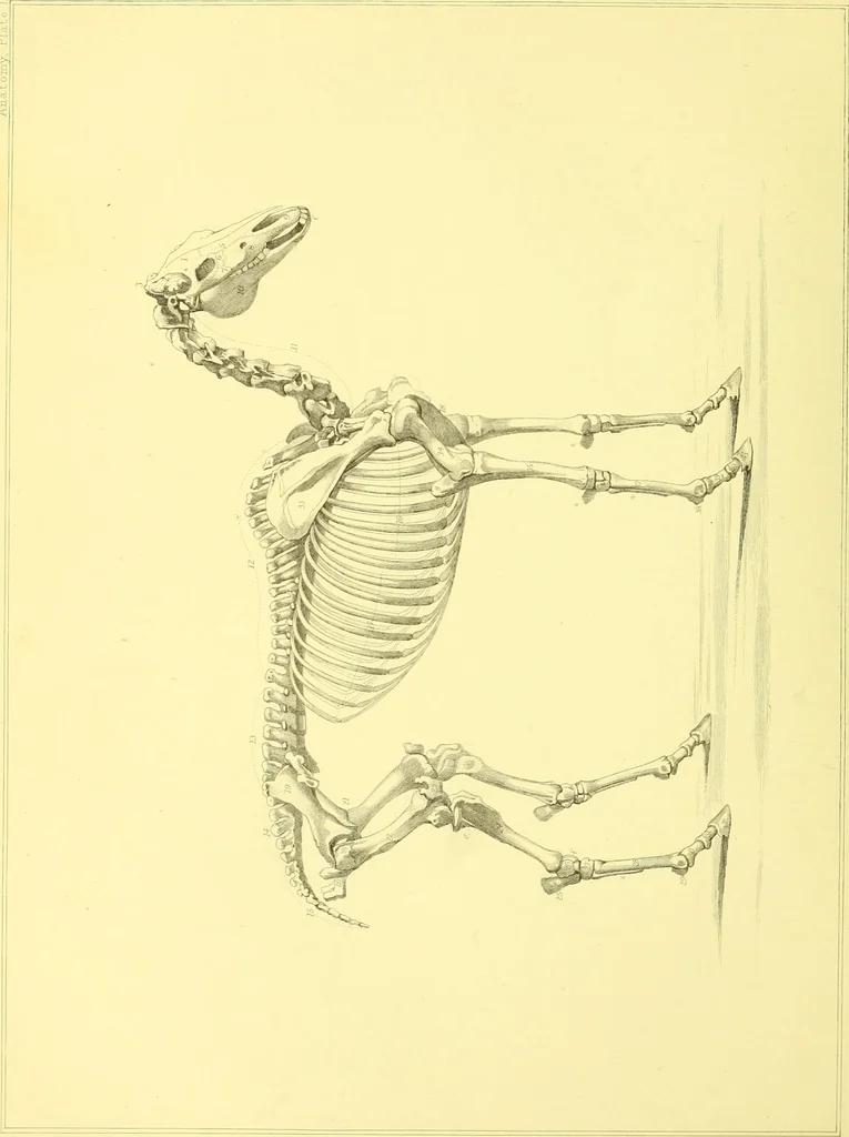 An illustration from Modern practical farriery : a complete guide to all that relates to the horse; its history, varieties, and uses, breaking, training, feeding, stabling, and grooming, how to buy, keep and treat a horse in health and disease ... forming a complete system of the veterinary art, as a present practised at the Royal Veterinary College, London / by W.J. Miles ... with numerous illustrations and a series of anatomical plates, engraved from the original drawings from nature, by Benjamin Herring. To which is added an essay on the diseases and management of cattle, sheep, and pigs / by J.I. Lupton., 1885, leaf 584