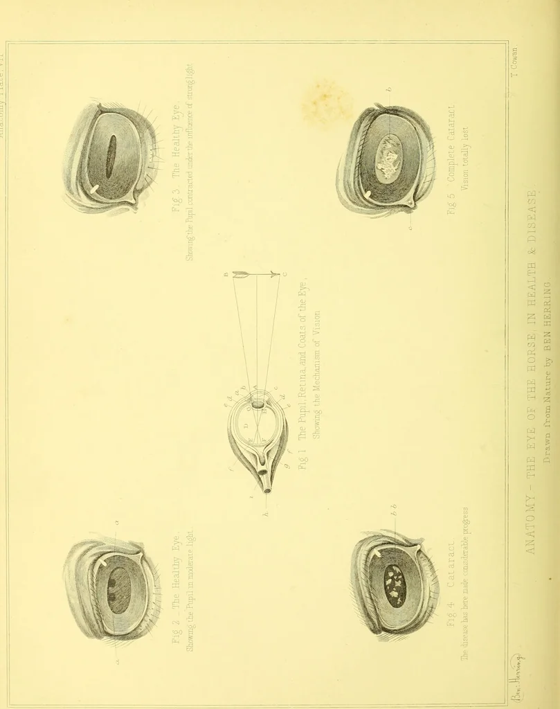 An illustration from Modern practical farriery : a complete guide to all that relates to the horse; its history, varieties, and uses, breaking, training, feeding, stabling, and grooming, how to buy, keep and treat a horse in health and disease ... forming a complete system of the veterinary art, as a present practised at the Royal Veterinary College, London / by W.J. Miles ... with numerous illustrations and a series of anatomical plates, engraved from the original drawings from nature, by Benjamin Herring. To which is added an essay on the diseases and management of cattle, sheep, and pigs / by J.I. Lupton., 1885, leaf 598