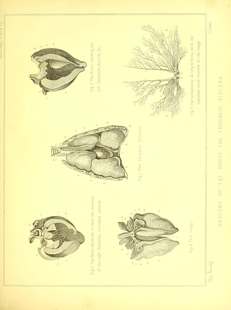 An illustration from Modern practical farriery : a complete guide to all that relates to the horse; its history, varieties, and uses, breaking, training, feeding, stabling, and grooming, how to buy, keep and treat a horse in health and disease ... forming a complete system of the veterinary art, as a present practised at the Royal Veterinary College, London / by W.J. Miles ... with numerous illustrations and a series of anatomical plates, engraved from the original drawings from nature, by Benjamin Herring. To which is added an essay on the diseases and management of cattle, sheep, and pigs / by J.I. Lupton., 1885, leaf 609