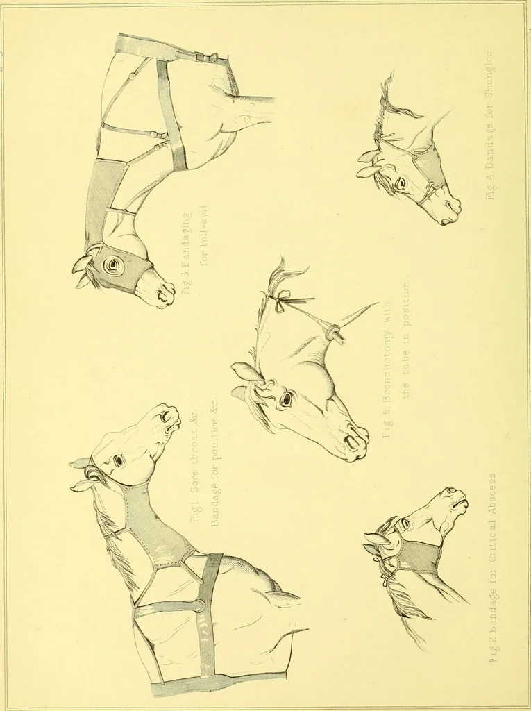 An illustration from Modern practical farriery : a complete guide to all that relates to the horse; its history, varieties, and uses, breaking, training, feeding, stabling, and grooming, how to buy, keep and treat a horse in health and disease ... forming a complete system of the veterinary art, as a present practised at the Royal Veterinary College, London / by W.J. Miles ... with numerous illustrations and a series of anatomical plates, engraved from the original drawings from nature, by Benjamin Herring. To which is added an essay on the diseases and management of cattle, sheep, and pigs / by J.I. Lupton., 1885, leaf 616