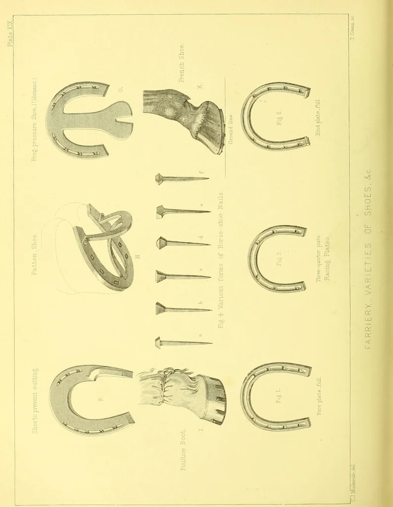 An illustration from Modern practical farriery : a complete guide to all that relates to the horse; its history, varieties, and uses, breaking, training, feeding, stabling, and grooming, how to buy, keep and treat a horse in health and disease ... forming a complete system of the veterinary art, as a present practised at the Royal Veterinary College, London / by W.J. Miles ... with numerous illustrations and a series of anatomical plates, engraved from the original drawings from nature, by Benjamin Herring. To which is added an essay on the diseases and management of cattle, sheep, and pigs / by J.I. Lupton., 1885, leaf 626