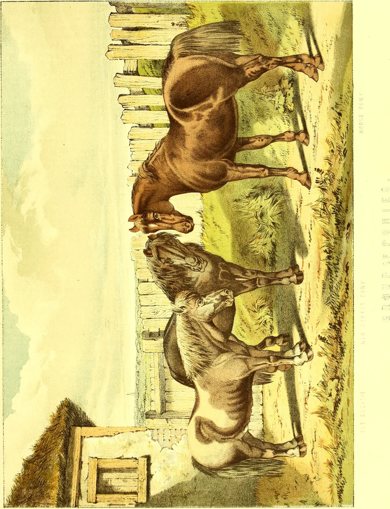 An illustration from Modern practical farriery : a complete guide to all that relates to the horse; its history, varieties, and uses, breaking, training, feeding, stabling, and grooming, how to buy, keep and treat a horse in health and disease ... forming a complete system of the veterinary art, as a present practised at the Royal Veterinary College, London / by W.J. Miles ... with numerous illustrations and a series of anatomical plates, engraved from the original drawings from nature, by Benjamin Herring. To which is added an essay on the diseases and management of cattle, sheep, and pigs / by J.I. Lupton., 1885, leaf 79