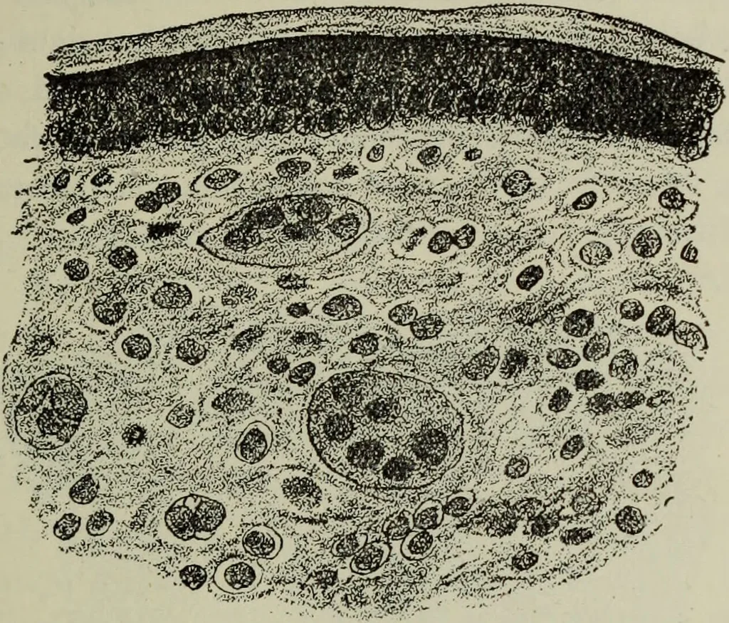 An illustration from A treatise on diseases of the skin with special reference to their diagnosis and treatment : including an analysis of 12,000 consecutive cases / Thomas McCall Anderson., 1894, leaf 549
