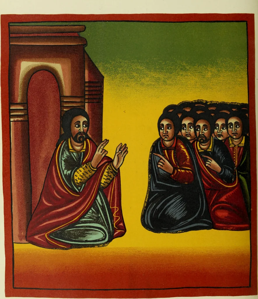 An illustration from The lives of Maba Seyon and Gabra Krestos : the Ethiopic texts / edited with an English translation and a chapter on the illustrations of Ethiopic mss. by E.A. Wallis Budge., 1898, leaf 148