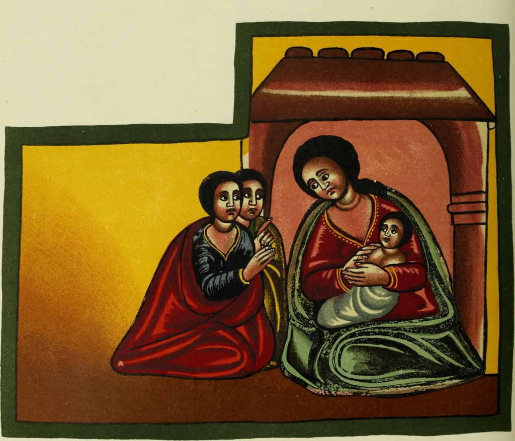 An illustration from The lives of Maba Seyon and Gabra Krestos : the Ethiopic texts / edited with an English translation and a chapter on the illustrations of Ethiopic mss. by E.A. Wallis Budge., 1898, leaf 158