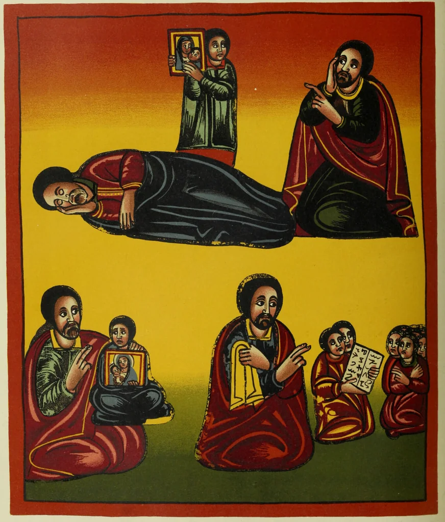 An illustration from The lives of Maba Seyon and Gabra Krestos : the Ethiopic texts / edited with an English translation and a chapter on the illustrations of Ethiopic mss. by E.A. Wallis Budge., 1898, leaf 162