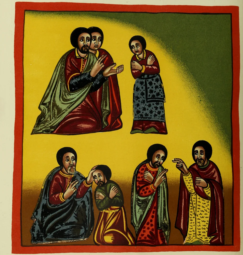An illustration from The lives of Maba Seyon and Gabra Krestos : the Ethiopic texts / edited with an English translation and a chapter on the illustrations of Ethiopic mss. by E.A. Wallis Budge., 1898, leaf 172