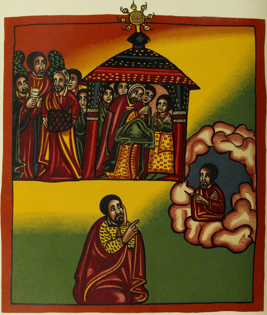 An illustration from The lives of Maba Seyon and Gabra Krestos : the Ethiopic texts / edited with an English translation and a chapter on the illustrations of Ethiopic mss. by E.A. Wallis Budge., 1898, leaf 190