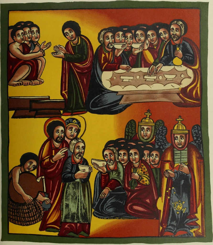 An illustration from The lives of Maba Seyon and Gabra Krestos : the Ethiopic texts / edited with an English translation and a chapter on the illustrations of Ethiopic mss. by E.A. Wallis Budge., 1898, leaf 203