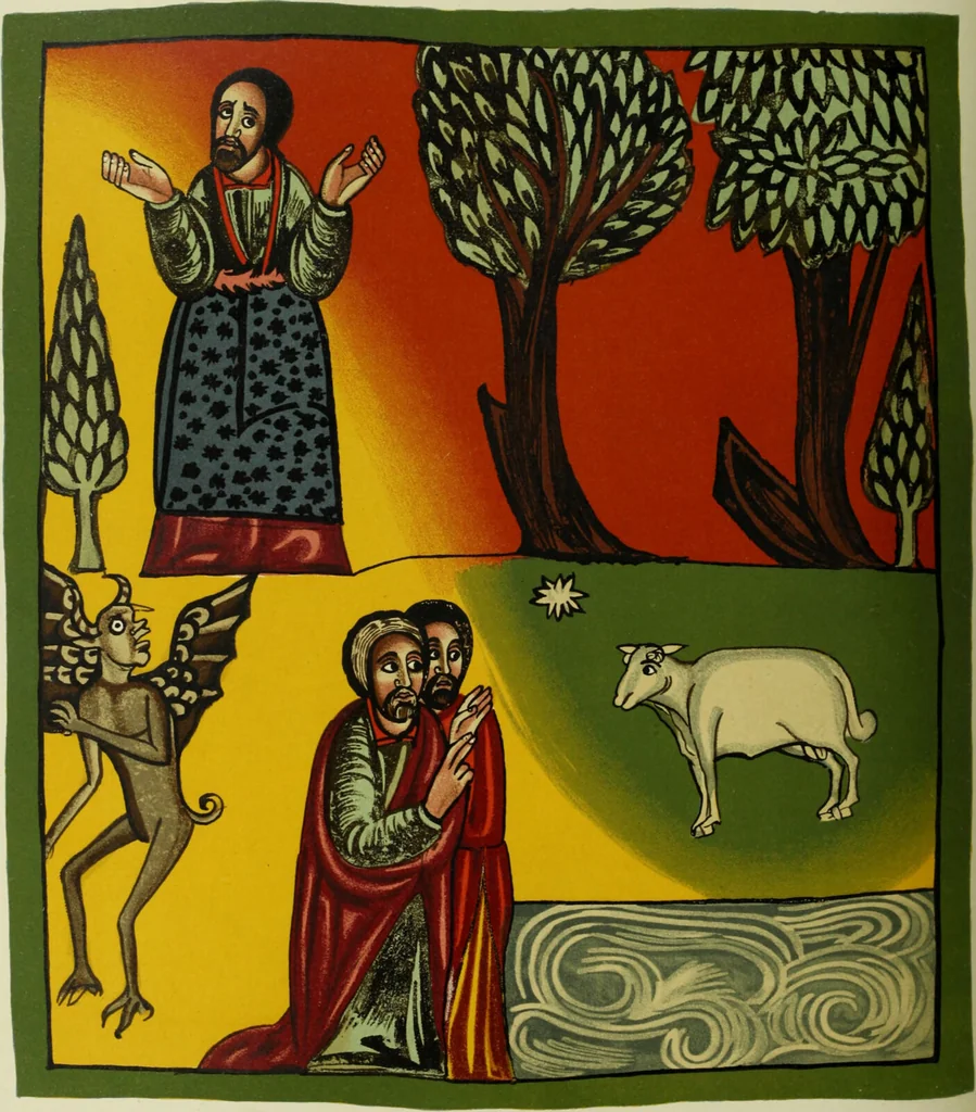An illustration from The lives of Maba Seyon and Gabra Krestos : the Ethiopic texts / edited with an English translation and a chapter on the illustrations of Ethiopic mss. by E.A. Wallis Budge., 1898, leaf 208