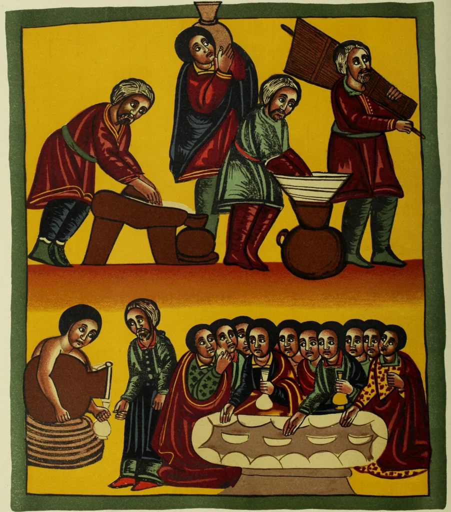 An illustration from The lives of Maba Seyon and Gabra Krestos : the Ethiopic texts / edited with an English translation and a chapter on the illustrations of Ethiopic mss. by E.A. Wallis Budge., 1898, leaf 250