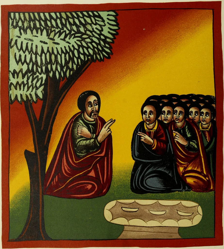 An illustration from The lives of Maba Seyon and Gabra Krestos : the Ethiopic texts / edited with an English translation and a chapter on the illustrations of Ethiopic mss. by E.A. Wallis Budge., 1898, leaf 254