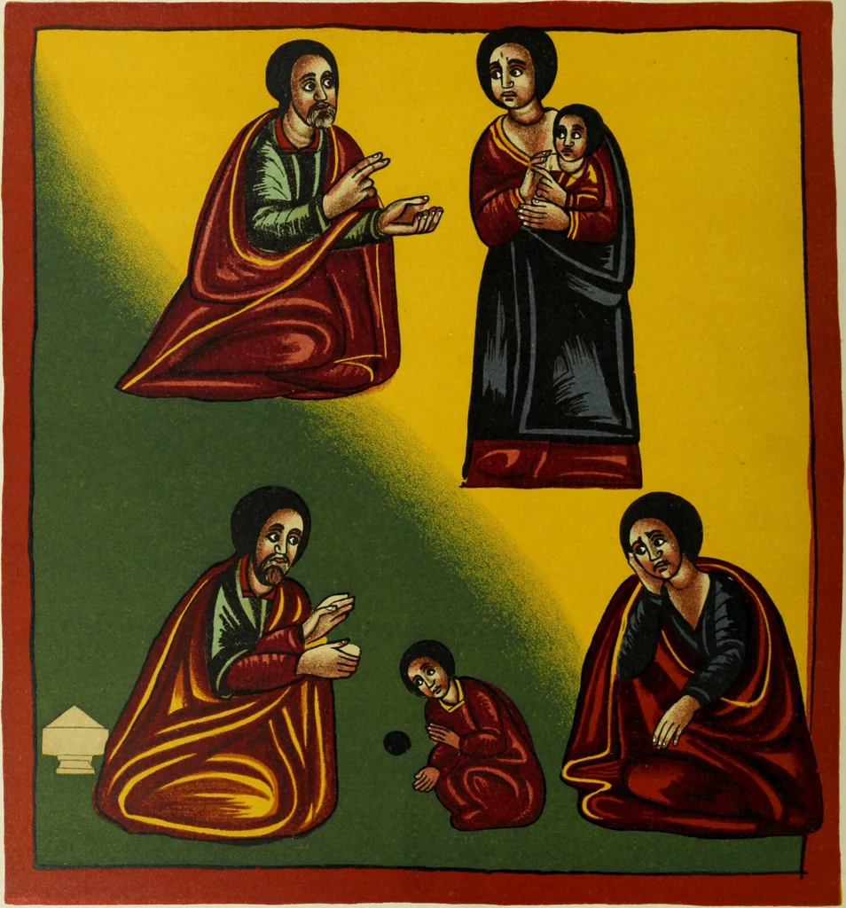An illustration from The lives of Maba Seyon and Gabra Krestos : the Ethiopic texts / edited with an English translation and a chapter on the illustrations of Ethiopic mss. by E.A. Wallis Budge., 1898, leaf 260