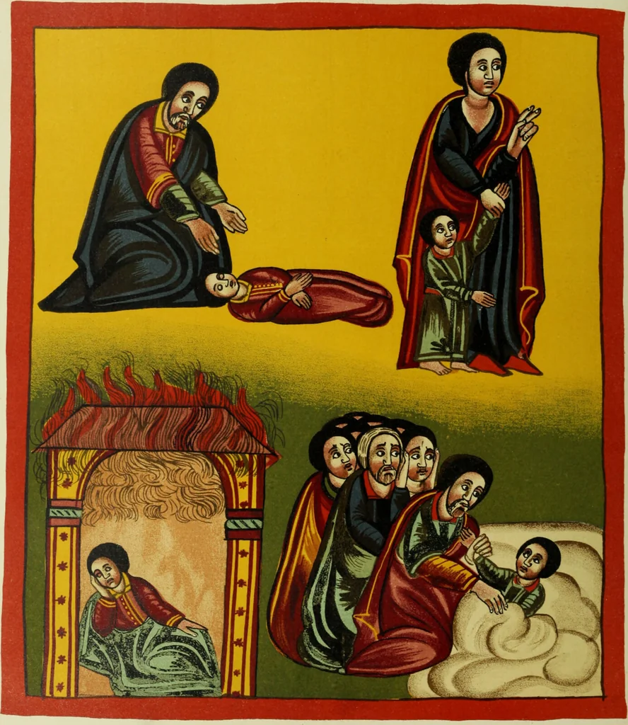 An illustration from The lives of Maba Seyon and Gabra Krestos : the Ethiopic texts / edited with an English translation and a chapter on the illustrations of Ethiopic mss. by E.A. Wallis Budge., 1898, leaf 264