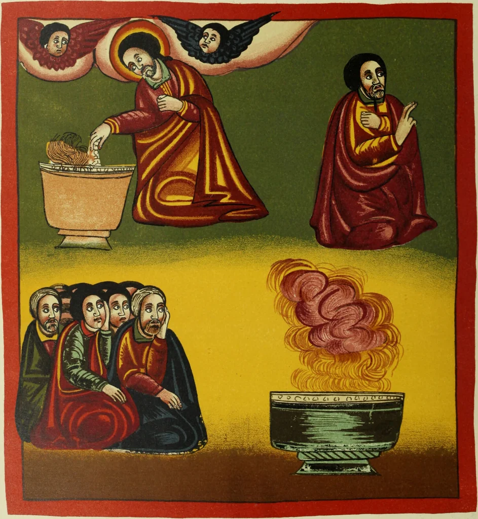 An illustration from The lives of Maba Seyon and Gabra Krestos : the Ethiopic texts / edited with an English translation and a chapter on the illustrations of Ethiopic mss. by E.A. Wallis Budge., 1898, leaf 268
