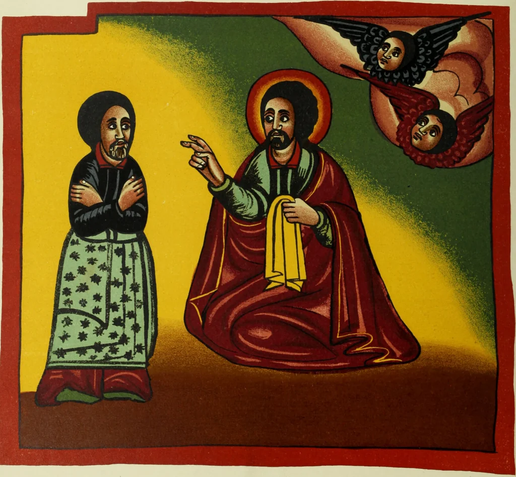 An illustration from The lives of Maba Seyon and Gabra Krestos : the Ethiopic texts / edited with an English translation and a chapter on the illustrations of Ethiopic mss. by E.A. Wallis Budge., 1898, leaf 298