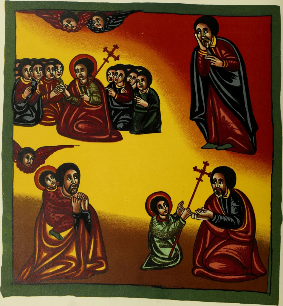 An illustration from The lives of Maba Seyon and Gabra Krestos : the Ethiopic texts / edited with an English translation and a chapter on the illustrations of Ethiopic mss. by E.A. Wallis Budge., 1898, leaf 308