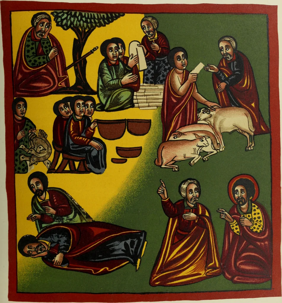 An illustration from The lives of Maba Seyon and Gabra Krestos : the Ethiopic texts / edited with an English translation and a chapter on the illustrations of Ethiopic mss. by E.A. Wallis Budge., 1898, leaf 317