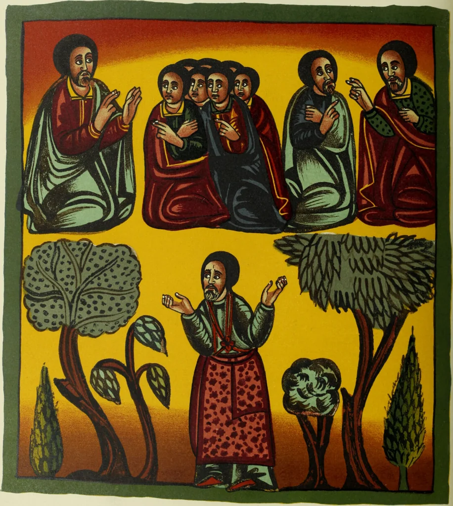 An illustration from The lives of Maba Seyon and Gabra Krestos : the Ethiopic texts / edited with an English translation and a chapter on the illustrations of Ethiopic mss. by E.A. Wallis Budge., 1898, leaf 322