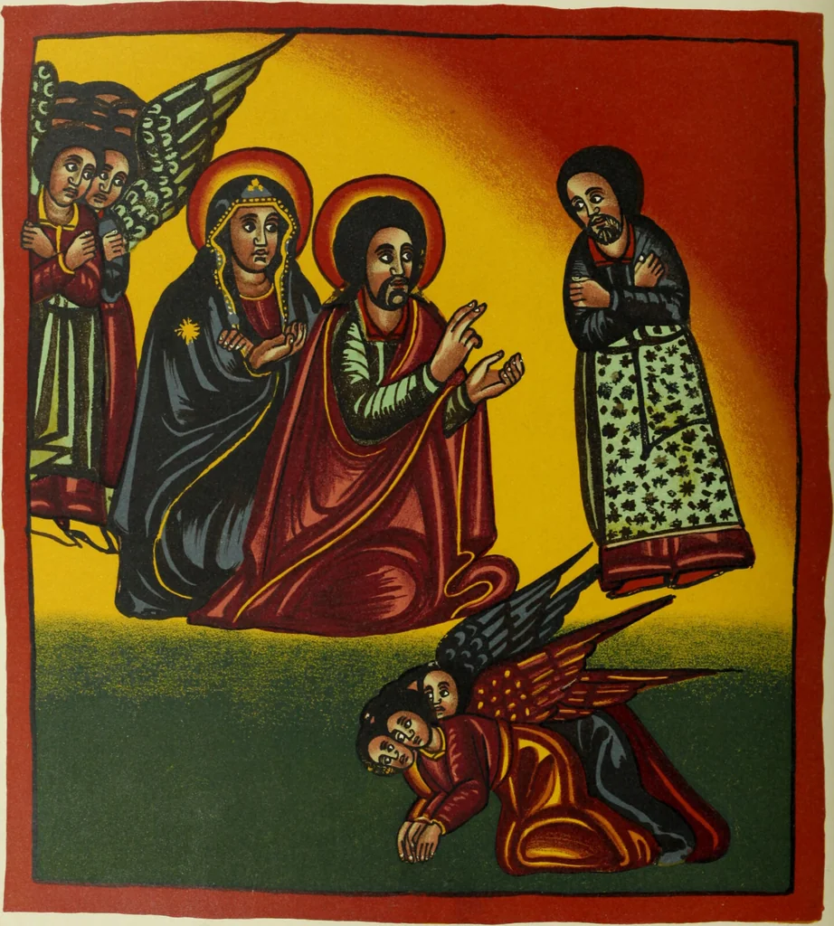 An illustration from The lives of Maba Seyon and Gabra Krestos : the Ethiopic texts / edited with an English translation and a chapter on the illustrations of Ethiopic mss. by E.A. Wallis Budge., 1898, leaf 326