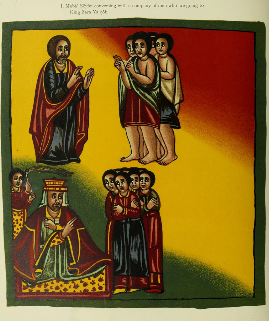 An illustration from The lives of Maba Seyon and Gabra Krestos : the Ethiopic texts / edited with an English translation and a chapter on the illustrations of Ethiopic mss. by E.A. Wallis Budge., 1898, leaf 330